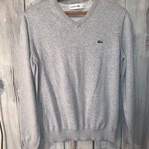 LACOSTE Heather Grey V-Neck Sweater